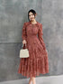 Elegant Jacquard Lace Dress for Women with Sweet Edible Tree Fungus Patchwork